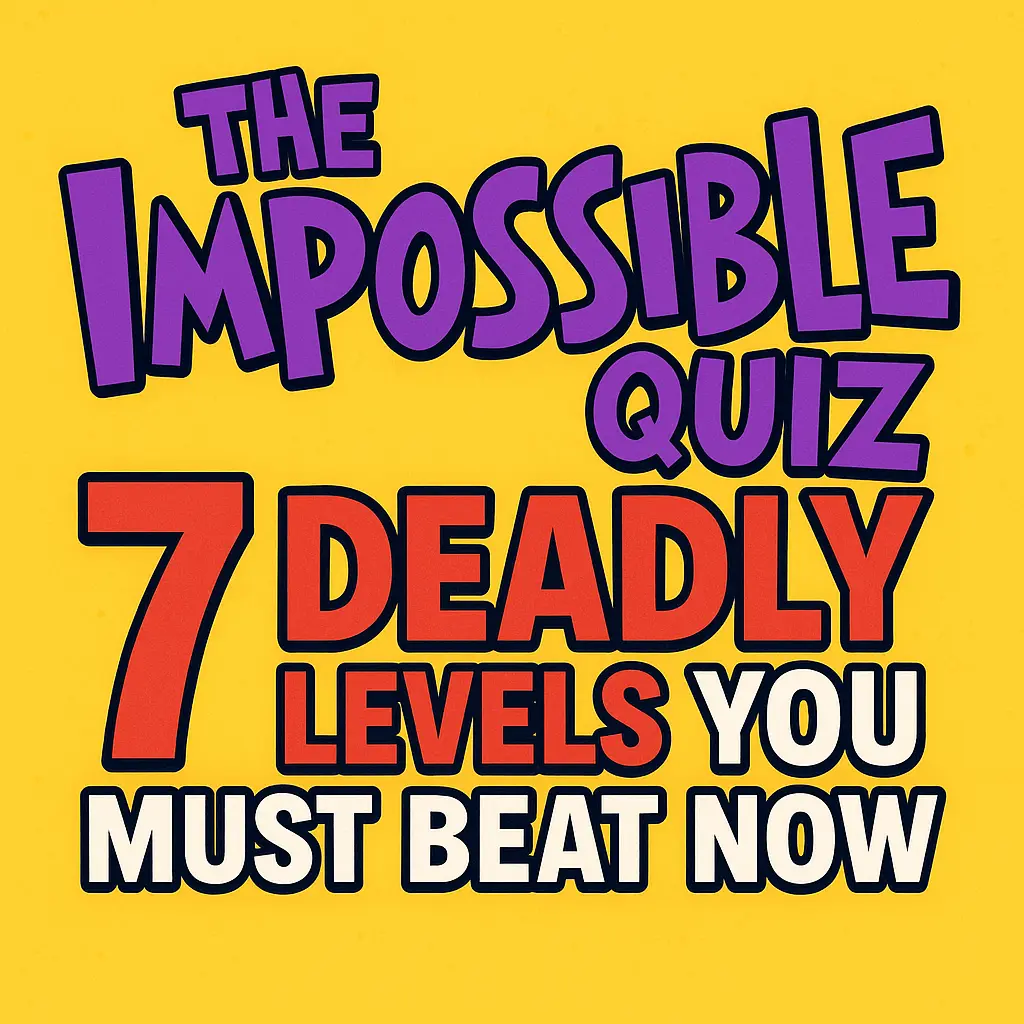 Screenshot of The Impossible Quiz showing a tricky question with absurd, humorous answer choices in a cartoon-style interface.
